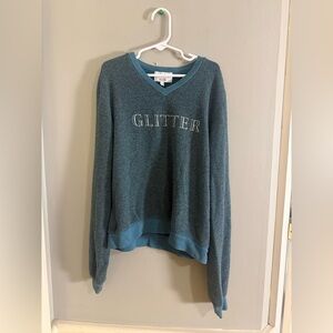 Wildfox Kids Glitter Blue V-Neck Sweatshirt Size 10 Soft Shimmer Pullover